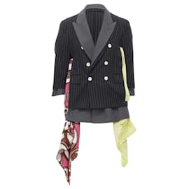 Comme Des Garcons-Runway Comme Des Garcons 2007 Double Layer Grey Pinstripe Draped Blazer Jacket M-Grey