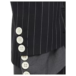 Comme Des Garcons-Runway Comme Des Garcons 2007 Double Layer Grey Pinstripe Draped Blazer Jacket M-Grey