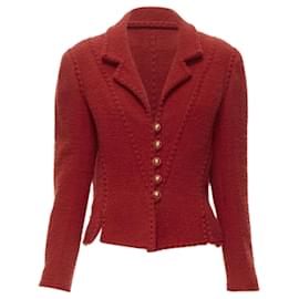Chanel-Runway Chanel Vintage 93A Red Boucle Tweed Boned Corset  Jacket Fr44-Red