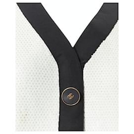 Chanel-Runway Chanel Ss91 White Sequin Black Grosgrain Trim Scuba Zipper Jacket Fr44-White