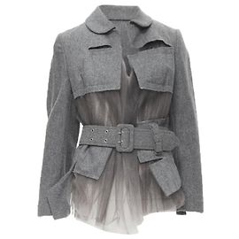 Vintage Runway Comme Des Garcons 2006 Grey Tulle Belted Deconstructed Jacket Xs Grey