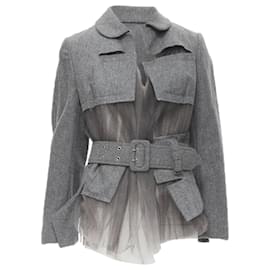 Comme Des Garcons-Vintage Runway Comme Des Garcons 2006 Grey Tulle Belted Deconstructed Jacket Xs-Grey