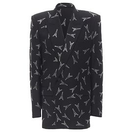 Balenciaga Demna 2019 Runway Eiffel Tower Crystal Power Blazer It46 S Black