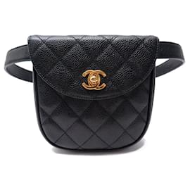 Chanel-VINTAGE CHANEL HAND BAG TIMELESS QUILTED CAVIAR LEATHER T 90 BUM BAG-Black
