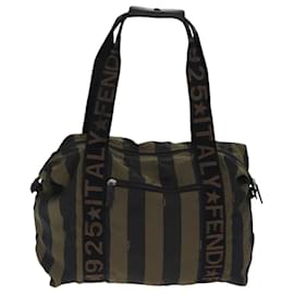 Fendi-FENDI Pecan Canvas Tote Bag Nylon Khaki Black Auth th5267-Black,Khaki