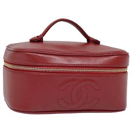 Neceser cosmético CHANEL Vanity COCO Marca Piel Caviar Rojo Oro CC Auth yk14831 Roja Dorado
