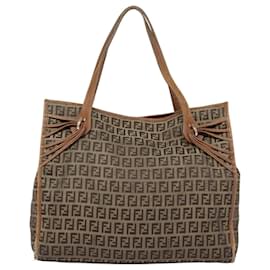 Fendi-FENDI Zucchino Canvas Tote Bag Beige Gold Auth yk14729-Beige,Golden