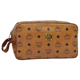MCM Vicetos Logogram Bolsa Clutch em PVC Couro Marrom Auth yk14579 Marrom