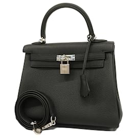 Hermès-Hermes Kelly 25 Handbag in Black Togo Leather-Black