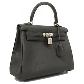 Hermès-Sac à main Hermes Kelly 25 en cuir Togo noir-Noir