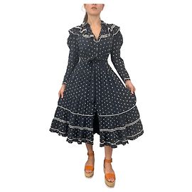 Robe midi Bunny brodée Ulla Johnson Blanc Marine Blanc Bleu Marine