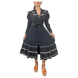 Ulla Johnson-Ruffled midi dress-White,Navy blue