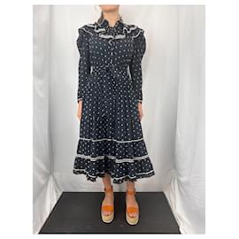 Ulla Johnson-Ruffled midi dress-White,Navy blue