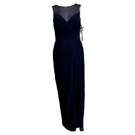 Robe de soirée bleu marine Vera Wang avec col illusion Bleu Marine