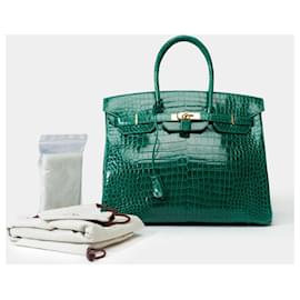 Hermès-Sac HERMES Birkin 35 en Crocodile Vert - 102155-Vert