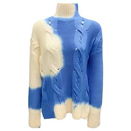 Off White Wollstrickpullover mit Rollkragen in Blau / Elfenbein Tie-Dye Off-White Mehrfarben