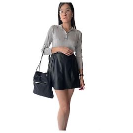 Gucci GG Drawstring Tote Bag Black Canvas and Leather Black