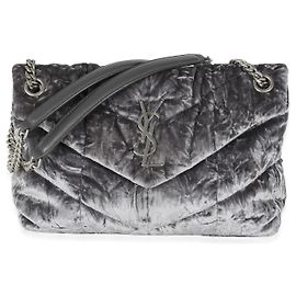 Bolsa Puffer Small Loulou em veludo cinza ferro Saint Laurent Marrom