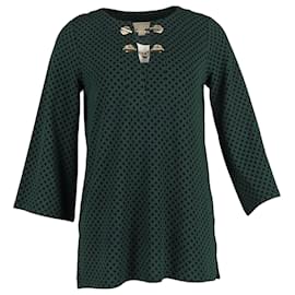 Michael Kors- Michael Kors Polka Dot Print with Gold Embellishment Blouse in Green Polyester-Green