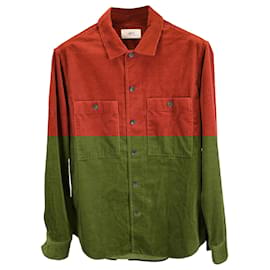 Autre Marque- Mr. P. Button-Down Long Sleeve Overshirt with Pockets in Burgundy Corduroy-Red,Dark red