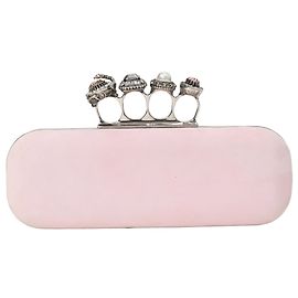 Alexander McQueen Knuckle Box Clutch Bag aus rosa Samt Braun Pink