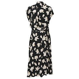 Proenza Schouler Midikleid aus gewebtem Blumenmuster mit Gürtel aus schwarzer Viskose Schwarz