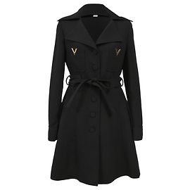 Valentino Garavani Valentino Gürtelmantel aus schwarzer Wolle Schwarz