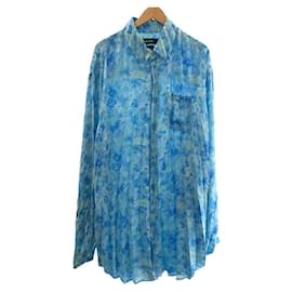 Balenciaga-Balenciaga Floral Polyester Dress Shirt L-Blue