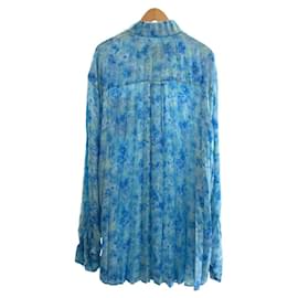 Balenciaga-Balenciaga Floral Polyester Dress Shirt L-Blue