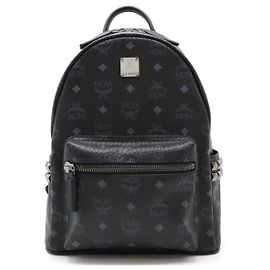 MCM Visetos Mochila de couro com studs preta Preto