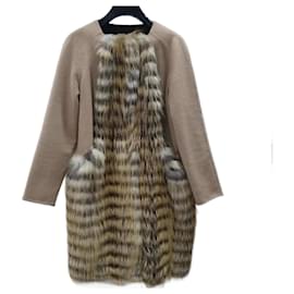 Fendi-Fendi  Beige Cashmere Fur Coat Sz.44-Camel