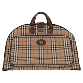 Autre Marque-Burberrys Nova Check Garment Cover Canvas Leather Beige Brown gold Auth 90207-Brown,Beige,Golden