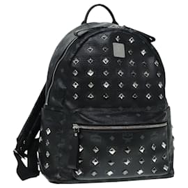 MCM-MCM Vicetos Logogram Studs Backpack PVC Black Silver Auth yk14954-Black,Silvery