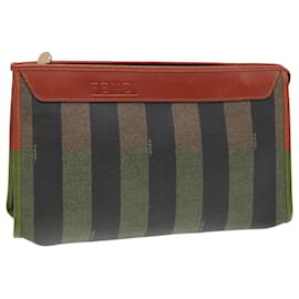 Fendi-FENDI Pecan Canvas Clutch Bag Black Brown gold Auth ep5609-Brown,Black,Golden