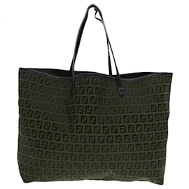 Fendi-FENDI Zucchino Canvas Tote Bag Red Black Silver Auth 90199-Black,Silvery,Red