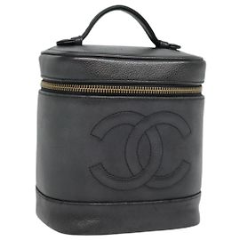Neceser CHANEL COCO Mark en piel de ternera negra con CC dorado Auth yk14976 Negro Dorado