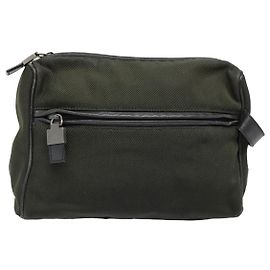 Salvatore Ferragamo Clutch Bag Canvas Khaki Silver Auth bs18241 Silvery Khaki