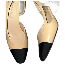 Chanel Slingback Heels Beige Leather 39 Beige