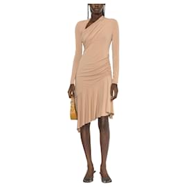 Pinko-Pinko Asymmetric Ruched Dress Camel Jersey-Camel