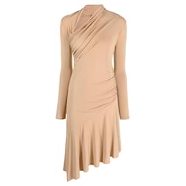 Pinko-Pinko Asymmetric Ruched Dress Camel Jersey-Camel