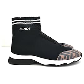 Fendi-Fendi Zucca Knit Sock Sneakers-Brown,Black