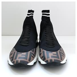 Fendi-Fendi Zucca Knit Sock Sneakers-Brown,Black