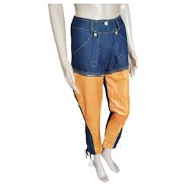 Christian Dior-Dior denim and leather orange pants - reversible shorts-Multiple colors