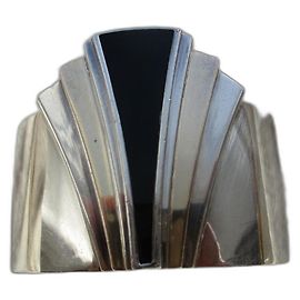 Autre Marque Pulseira de prata maciça e ônix, anos 90. Prata