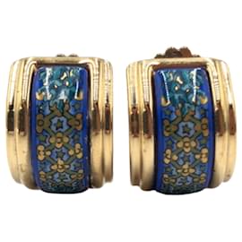 Hermès-Hermes Gold Blue Metal Earrings-Golden
