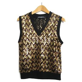 Dolce & Gabbana Sequin Knit Vest Black/Gold Black