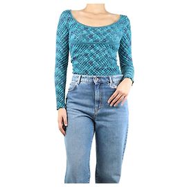 Missoni blauer Pullover mit Bootsausschnitt aus strukturiertem Wollstrick - Größe UK 10 Blau