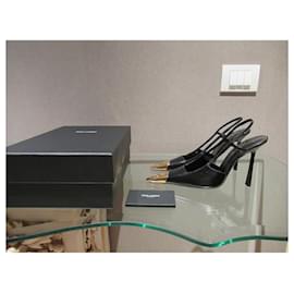 Saint Laurent-Saint Laurent Jeanne slingback pumps-Black,Gold hardware