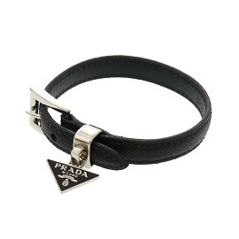 Prada Plate Leder schwarzes Charm-Armband Schwarz