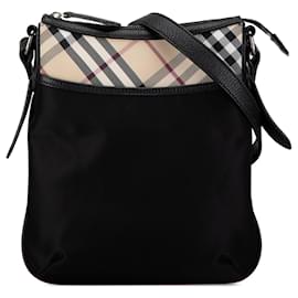 Burberry-Burberry Black Nova Check Trimmed Nylon Crossbody-Black
